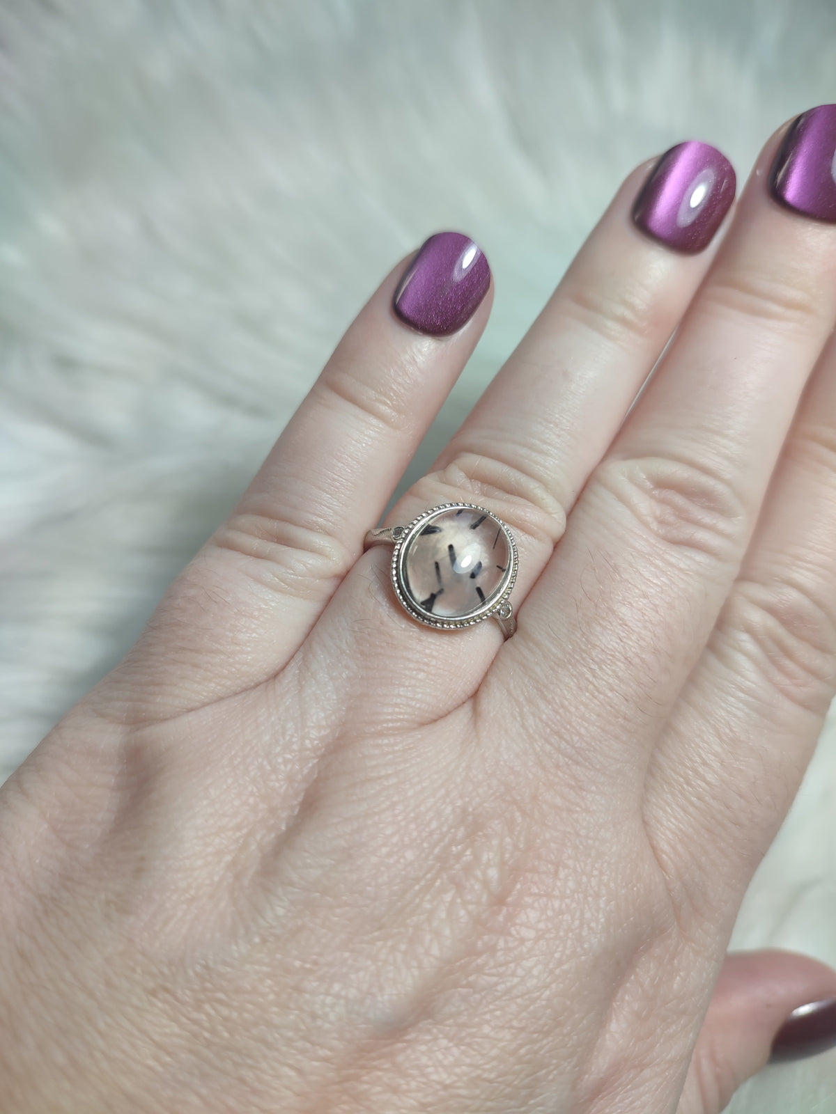 Anillo plata 925 con cuarzo turmalina- ajustable número 1