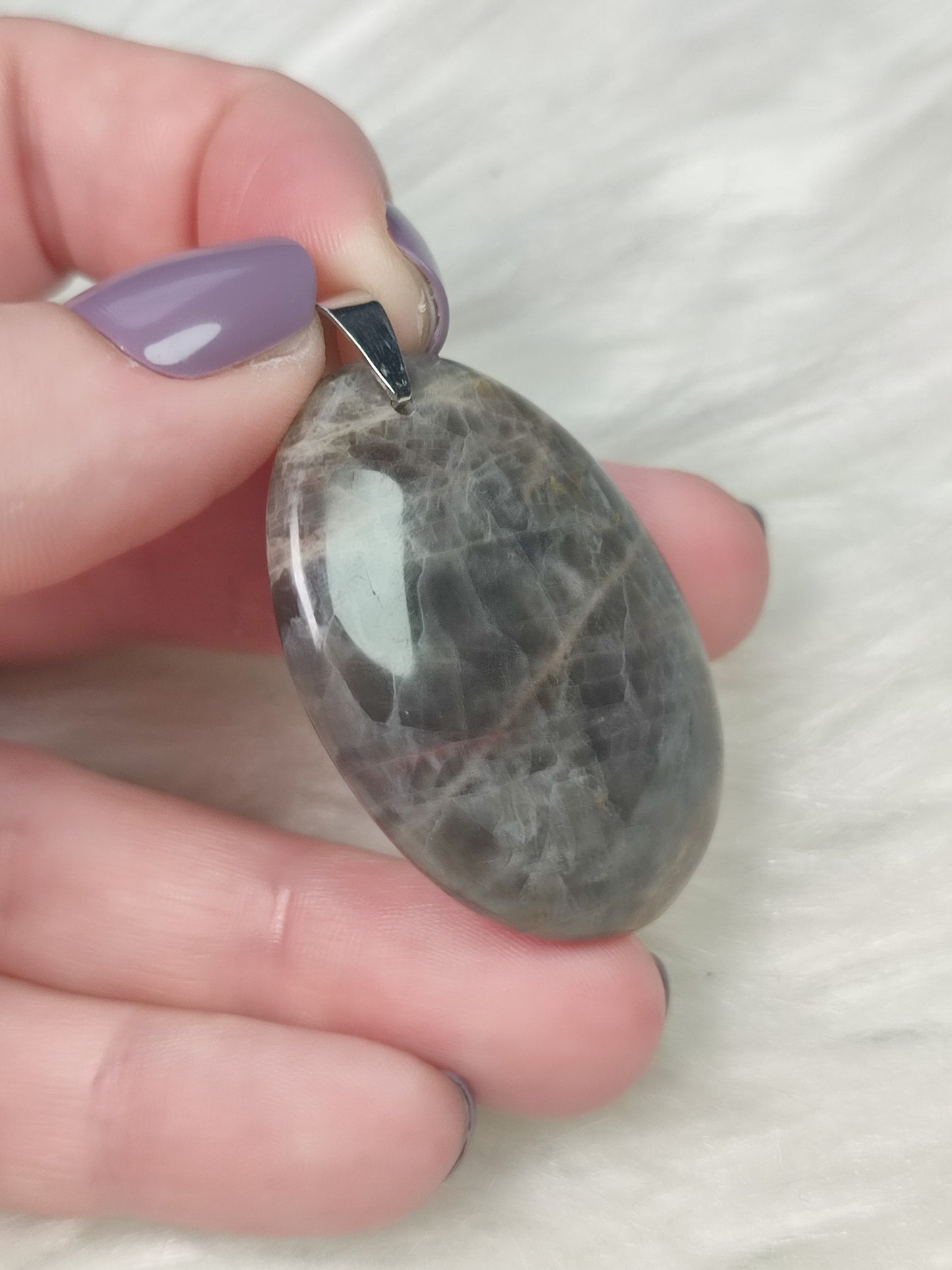 Colgante acero con piedra luna negra n°A1