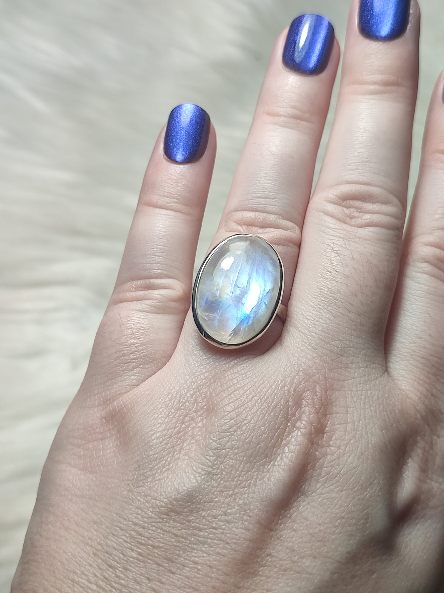 Anillo plata 925 con Piedra Luna flash - ajustable n° 15