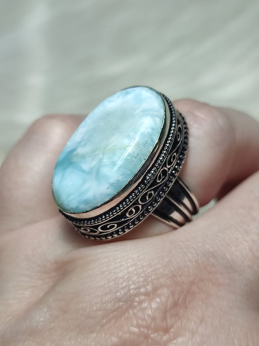 Anillo baño de plata con larimar - ref.141
