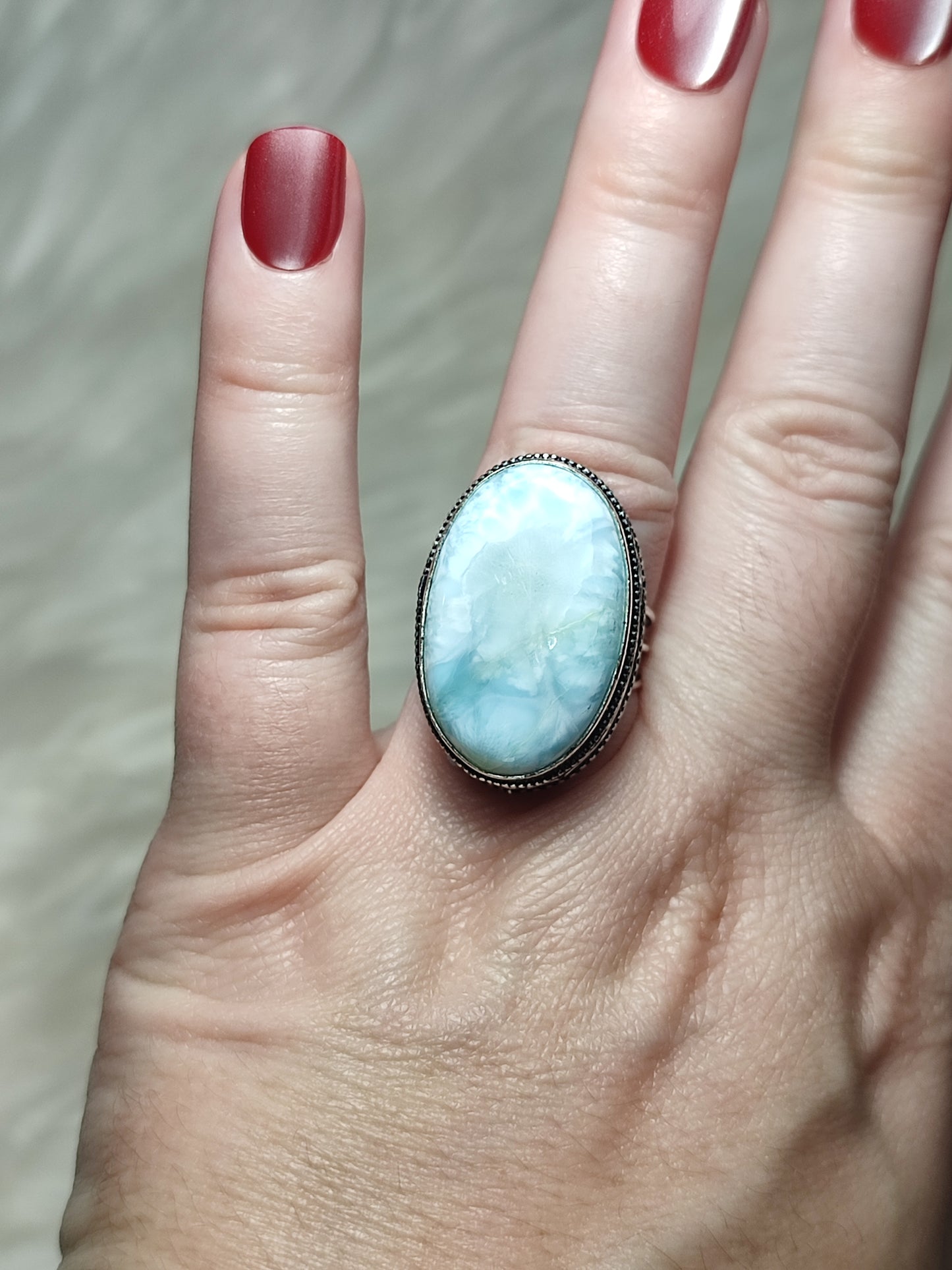 Anillo baño de plata con larimar - ref.141
