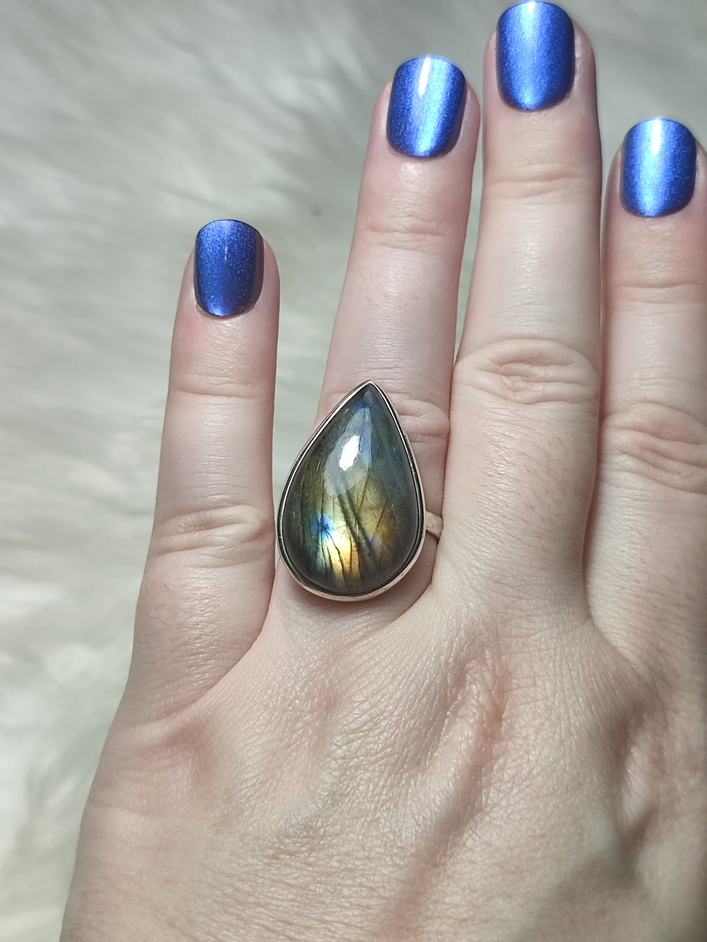 Anillo plata 925 con labradorita multicolor - ajustable n° 48