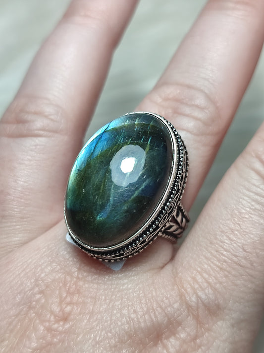 Anillo baño de plata con labradorita - ref.140