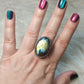 Anillo baño de plata con labradorita flash n° 33
