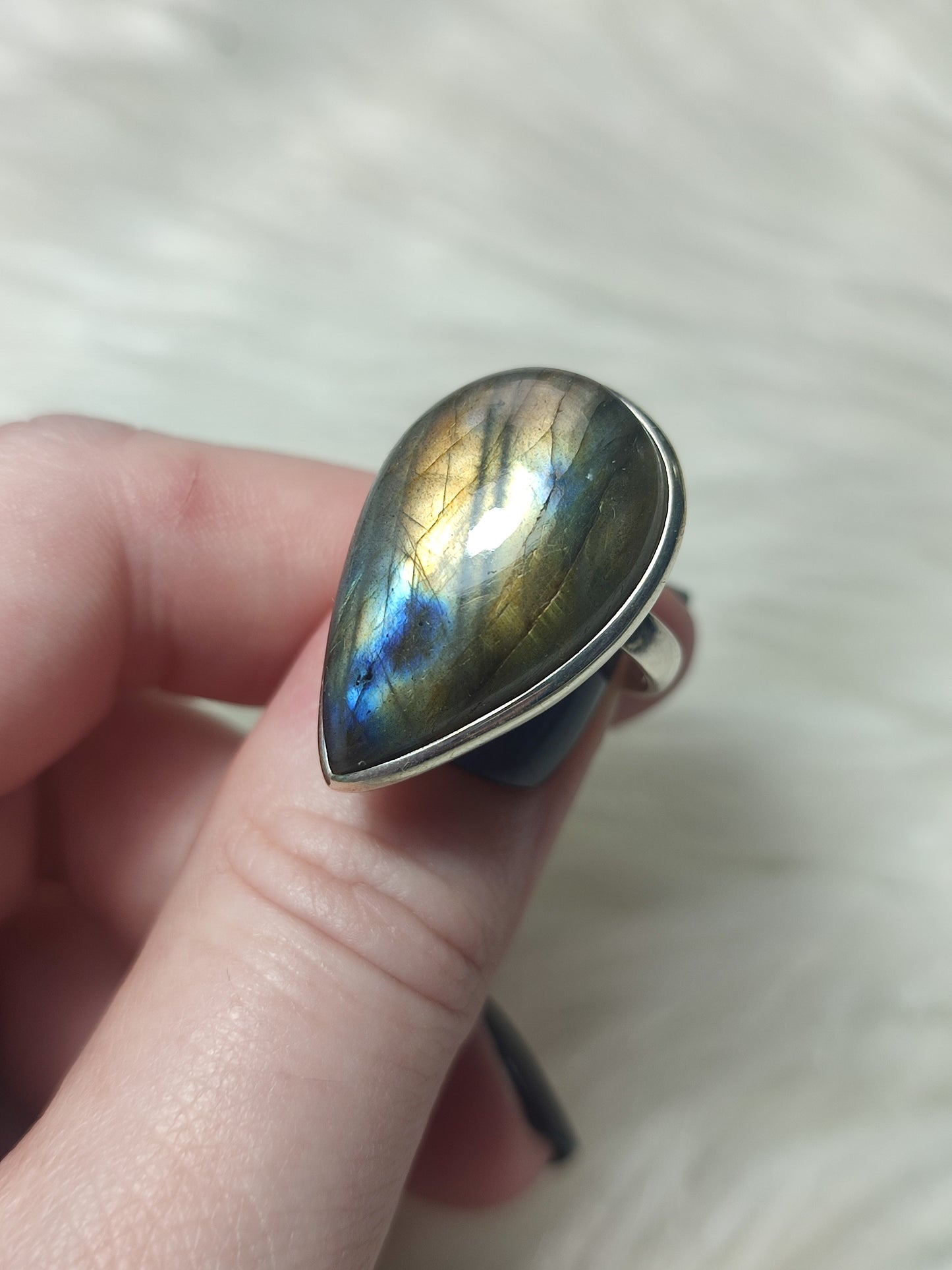 Anillo plata 925 con labradorita multicolor - ajustable n° 48