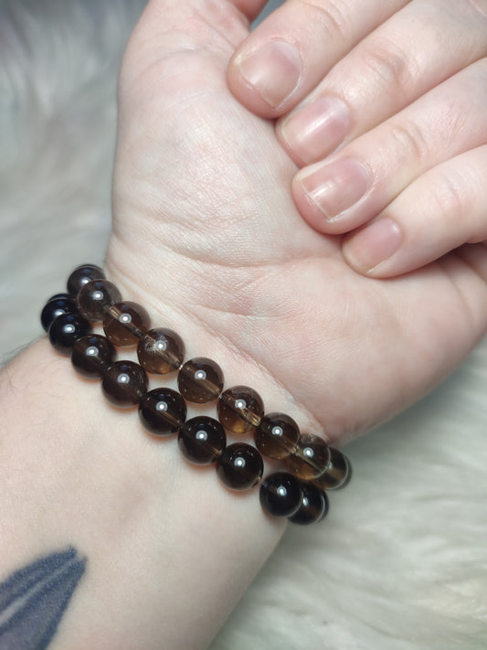 Pulsera elástica esferas de cuarzo ahumado extra 10 mm