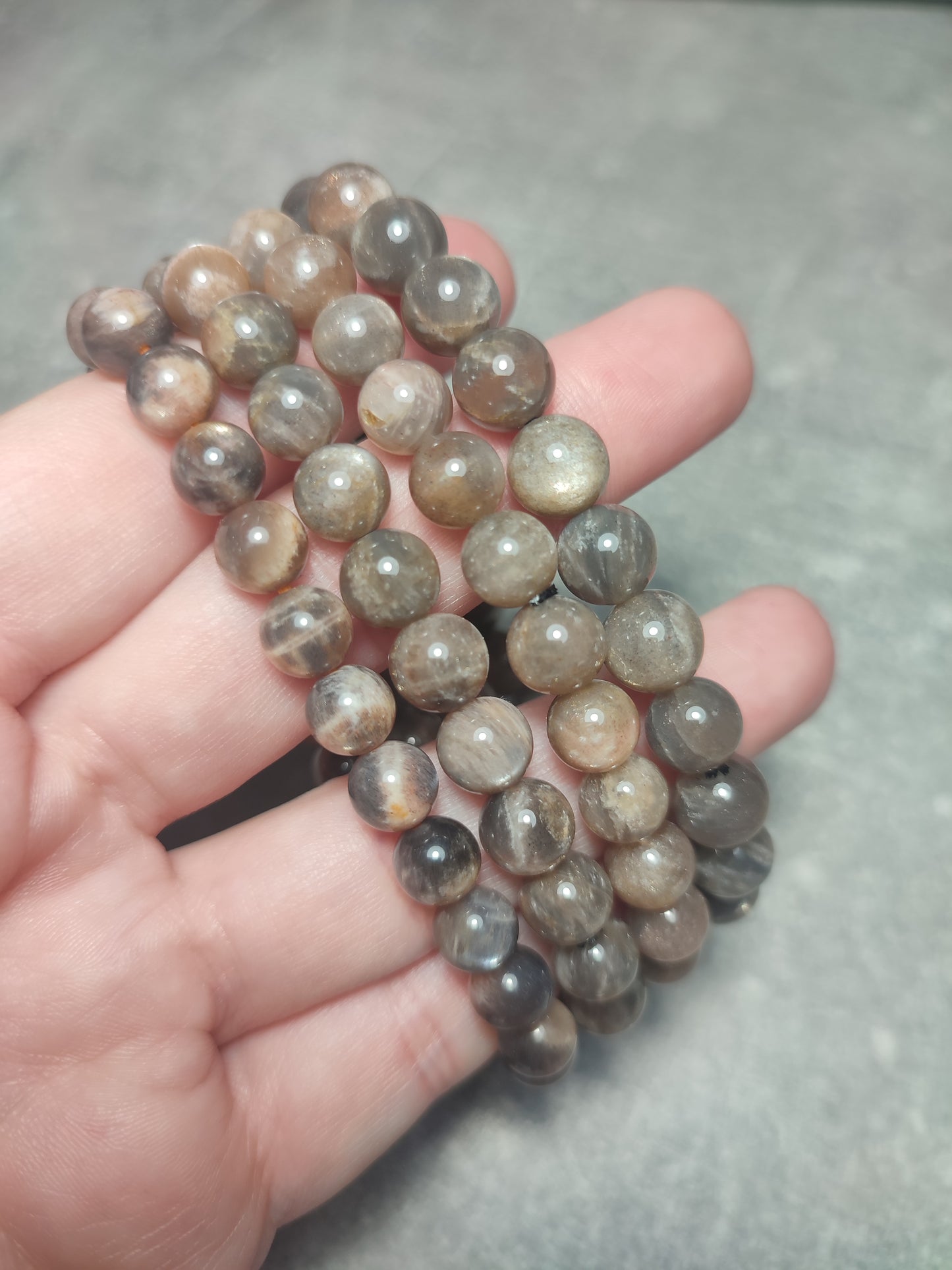 Pulsera elástica bolas 7/8 mm - piedra luna negra lattice