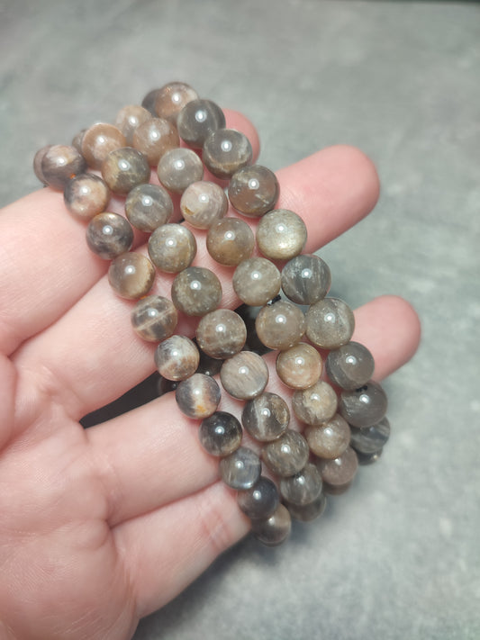 Pulsera elástica bolas 7/8 mm - piedra luna negra lattice