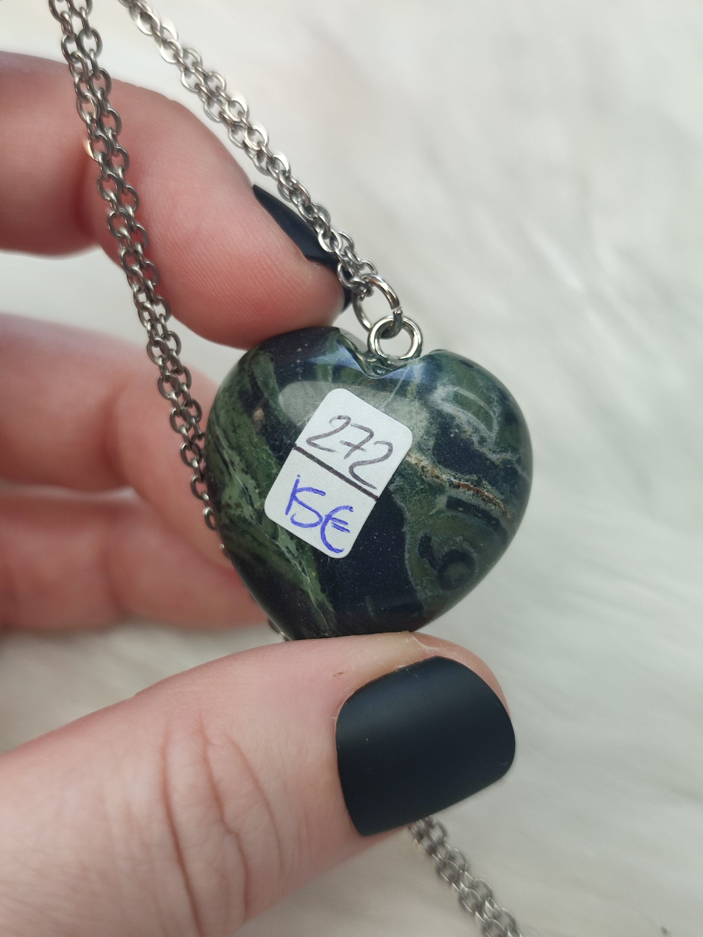 Collar en acero con corazón jaspe kambaba  - N°272