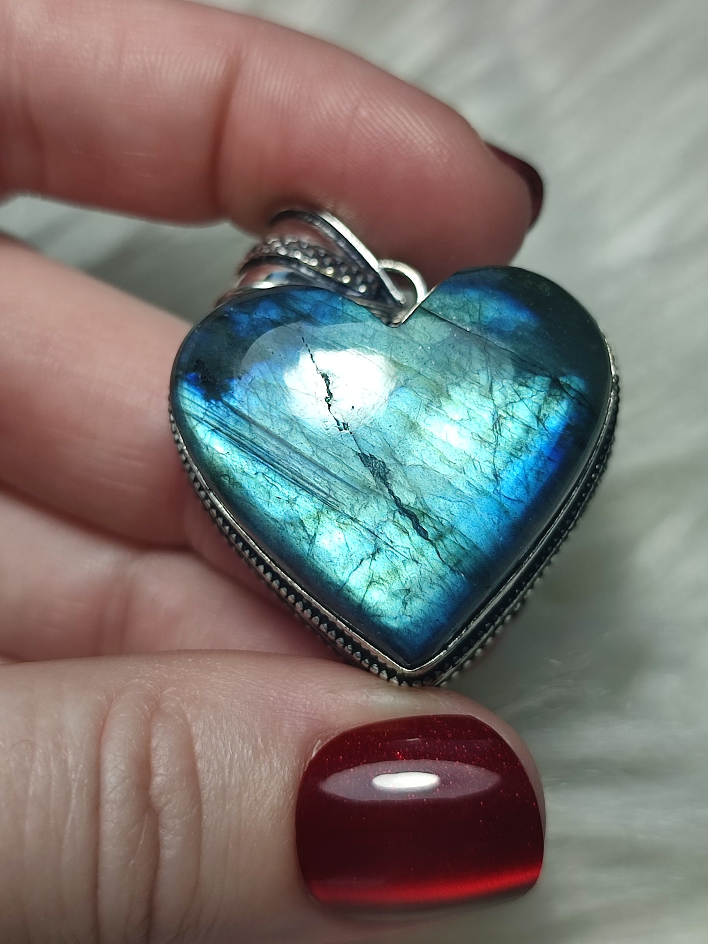 Colgante baño plata y Labradorita flash corazón n° 90