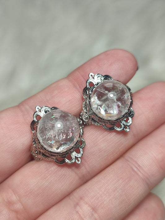 Anillo bisutería con cuarzo arcoiris- Ajustable  17 a 19 mm