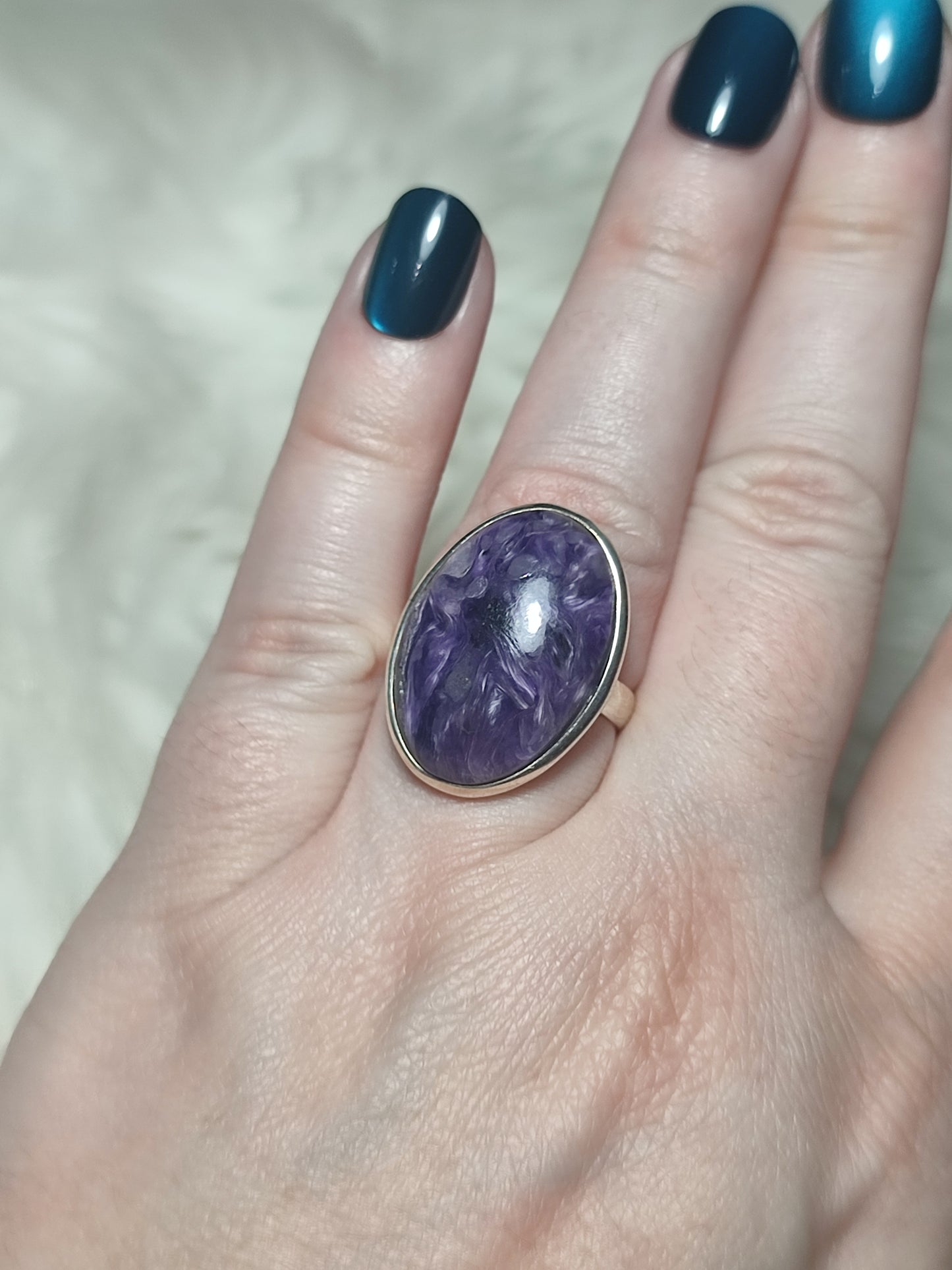 Anillo plata 925 con charoita - ajustable n° 19