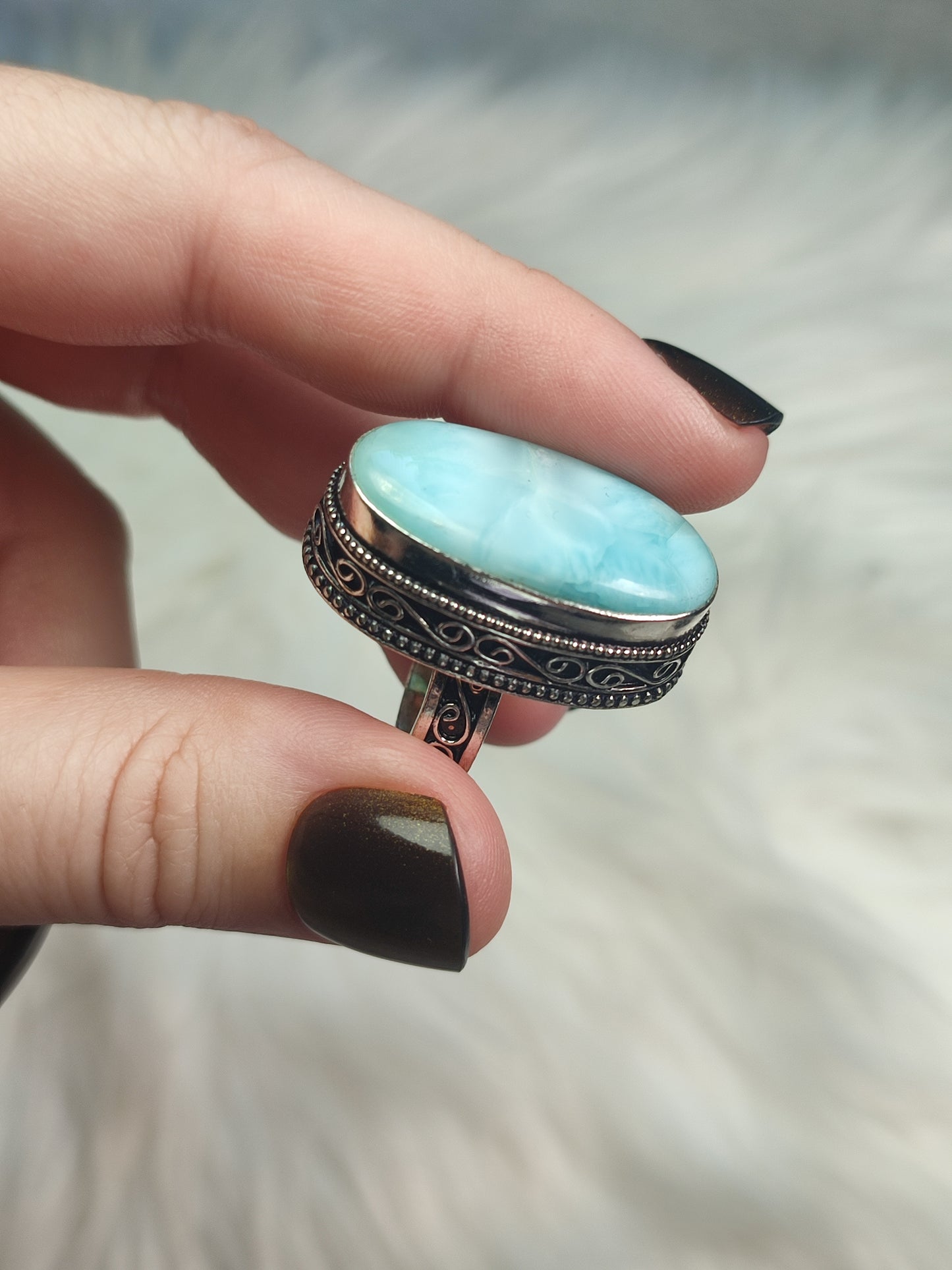 Anillo baño de plata y larimar M6
