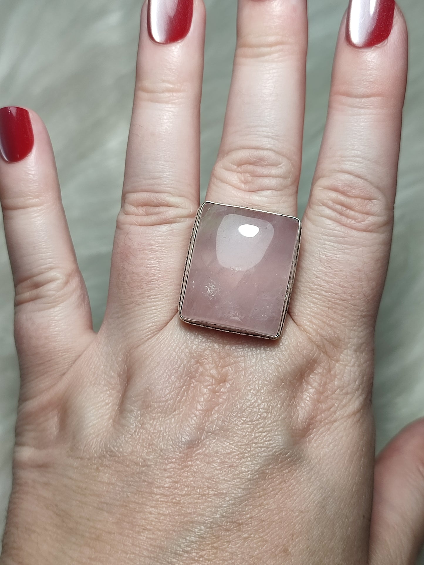 Anillo baño de plata con cuarzo rosa - ref.61
