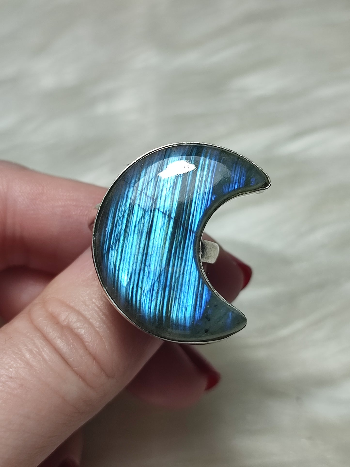 Anillo luna baño de plata con labradorita - Ajustable 502