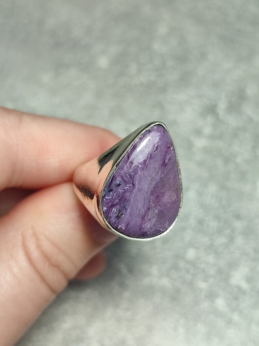 Anillo baño de plata con charoita n°2