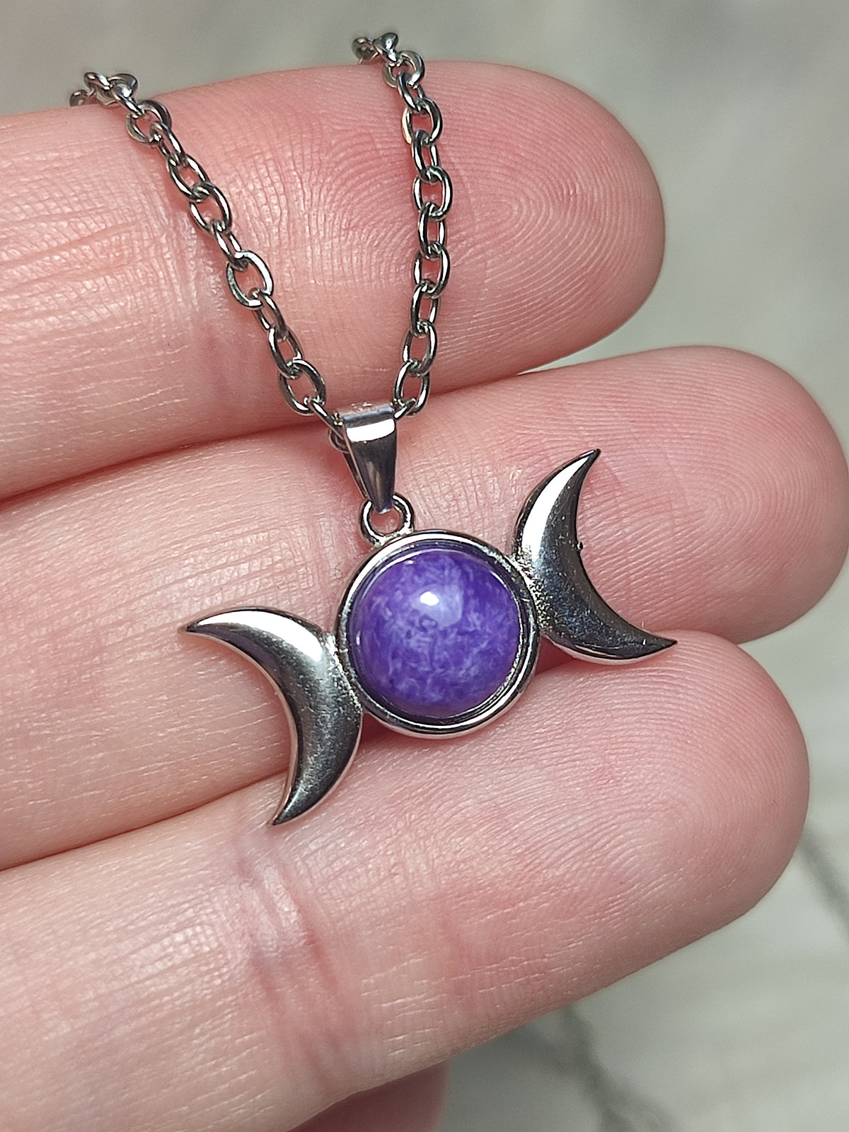 Colgante plata 925 Triple luna de charoita