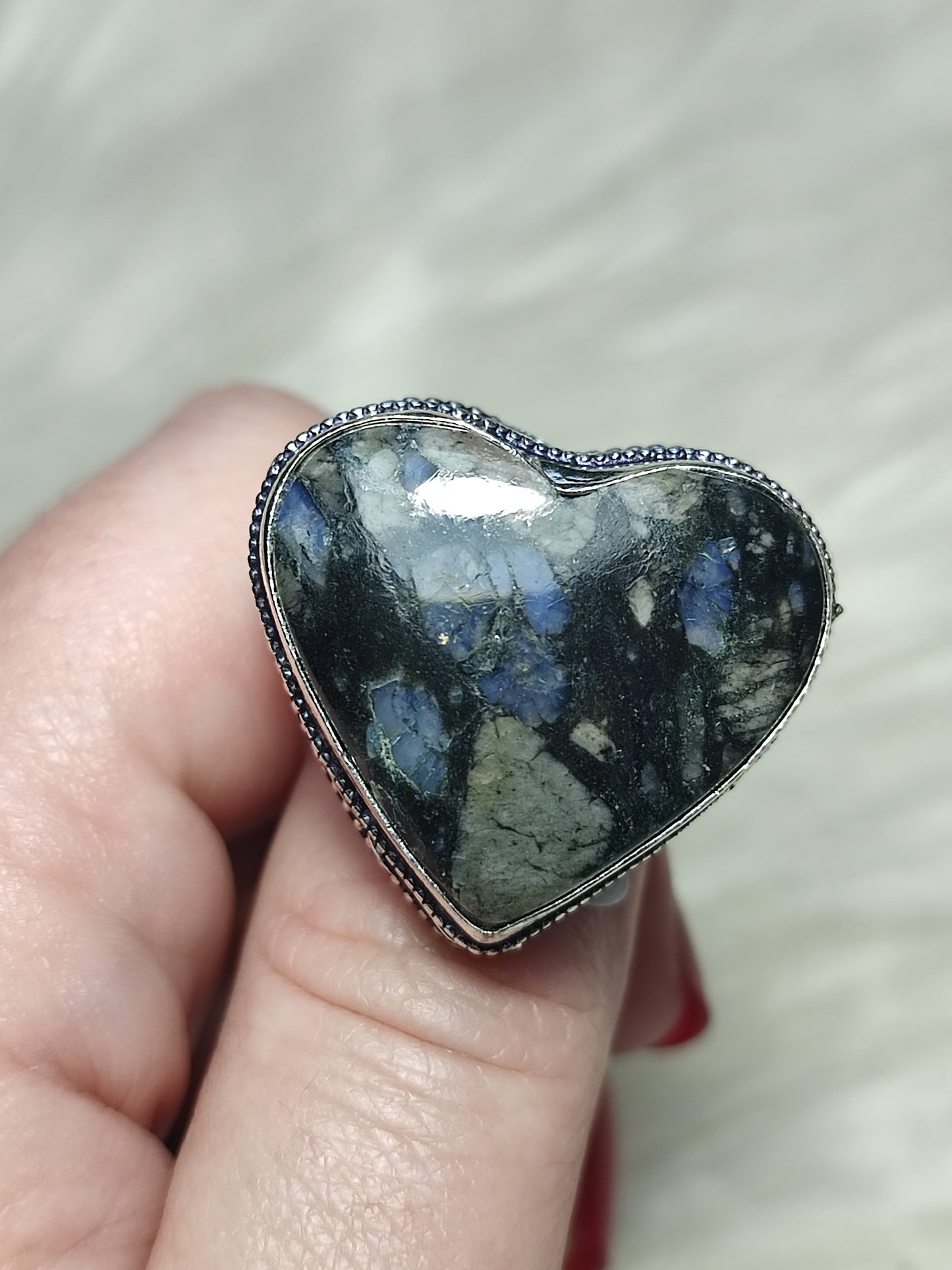 Anillo baño de plata con Riolita qué será ref.128
