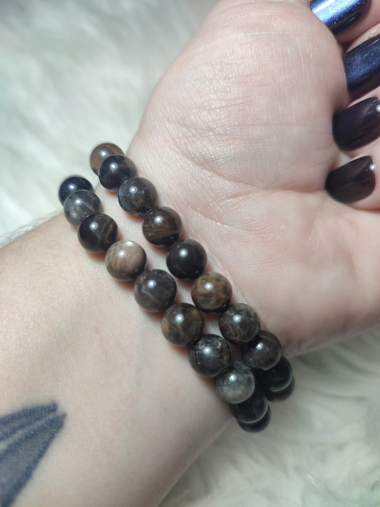 Pulsera elástica bolas 8 mm - Piedra Luna negra