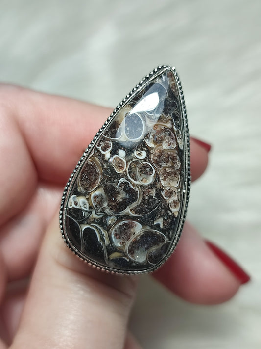 Anillo baño de plata con ágata turritella - ref.136