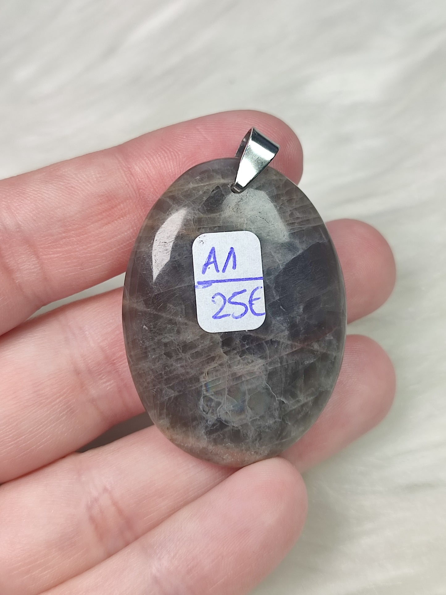 Colgante acero con piedra luna negra n°A1