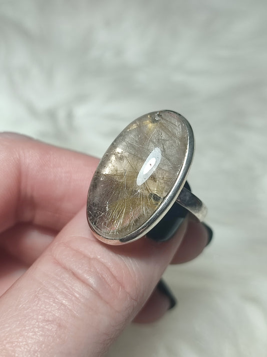 Anillo plata 925 con cuarzo rutilo - ajustable n° 5