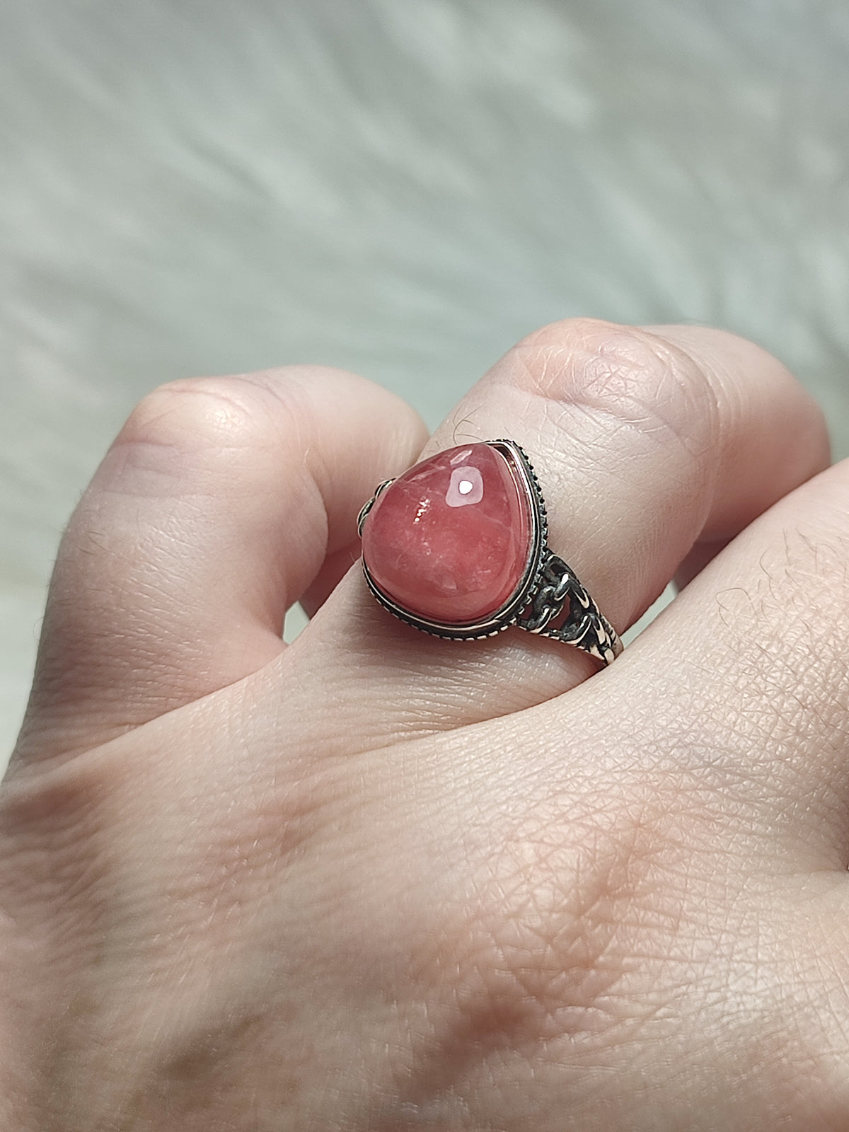 Anillo plata 925 con rodocrosita AAA - ajustable número 33
