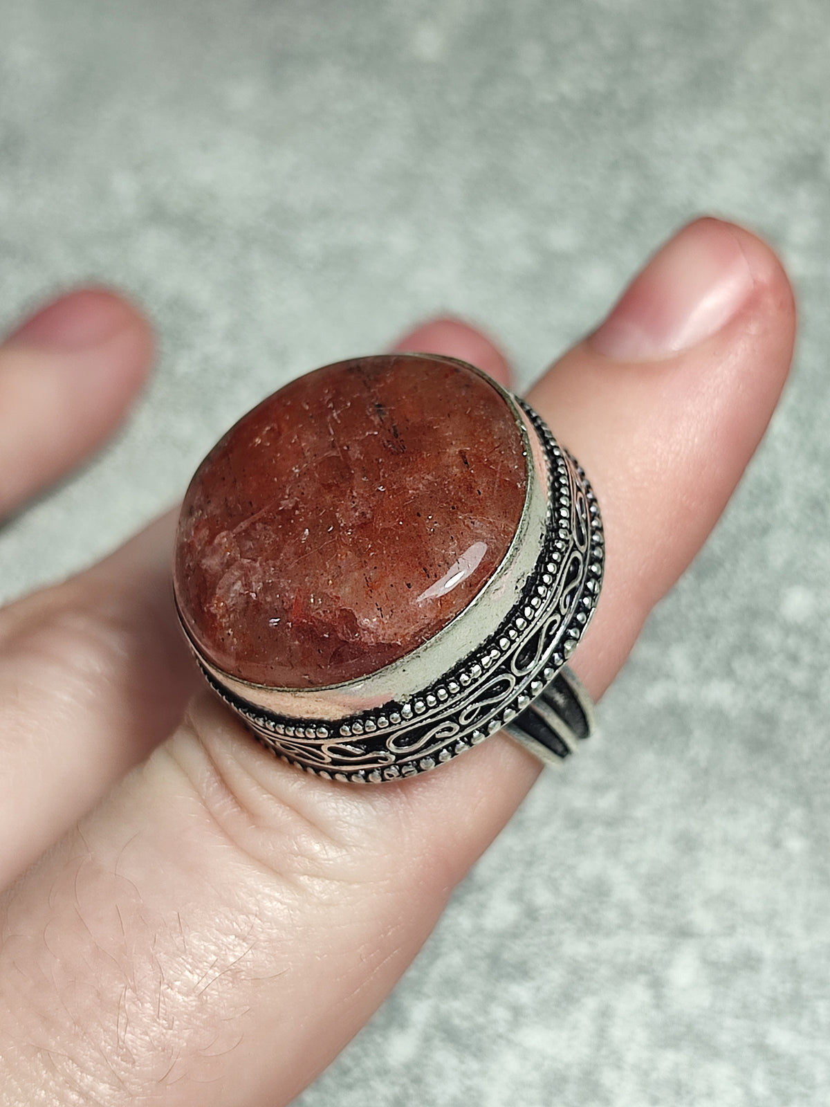 Anillo baño de plata con cuarzo fresa n°7