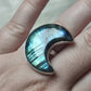 Anillo luna baño de plata con labradorita - Ajustable B26
