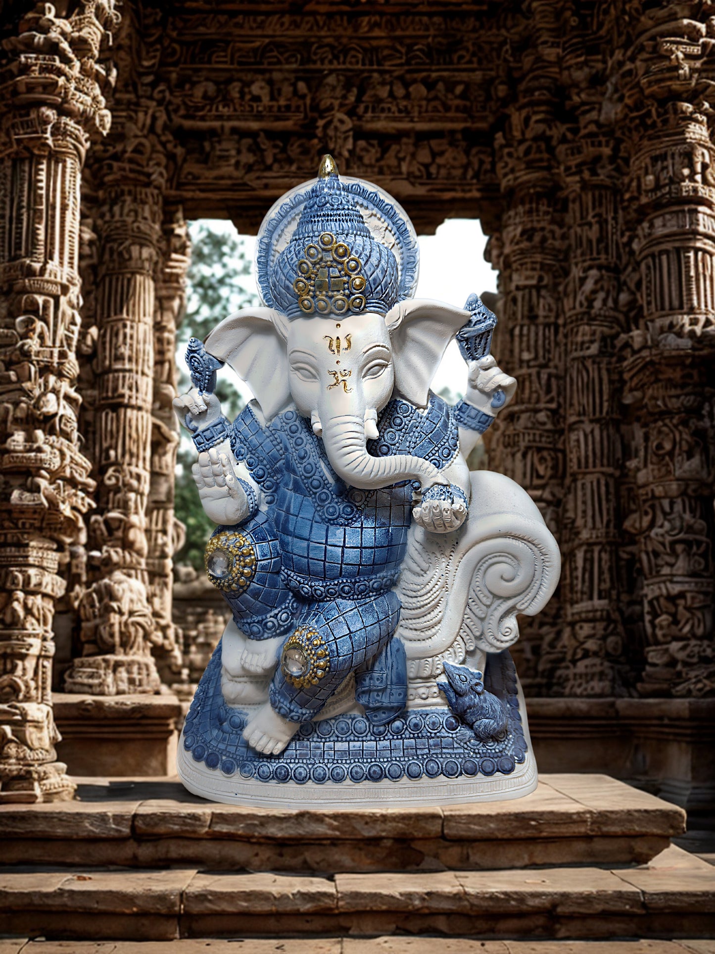 Ganesha Azul Y Blanca - Prosperidad y Protección