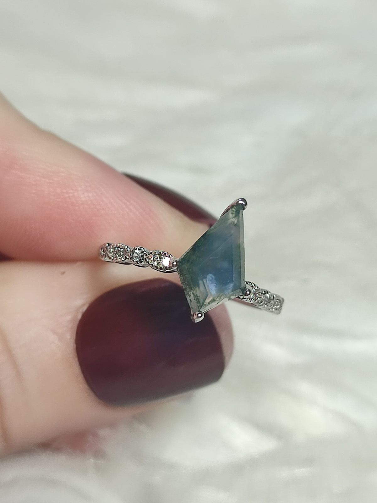 Anillo plata 925 con ágata musgo - ajustable n° 77