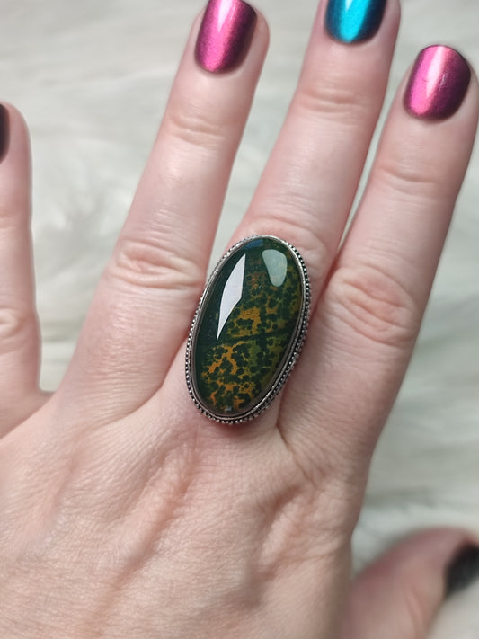 Anillo baño de plata con jaspe océano N°24