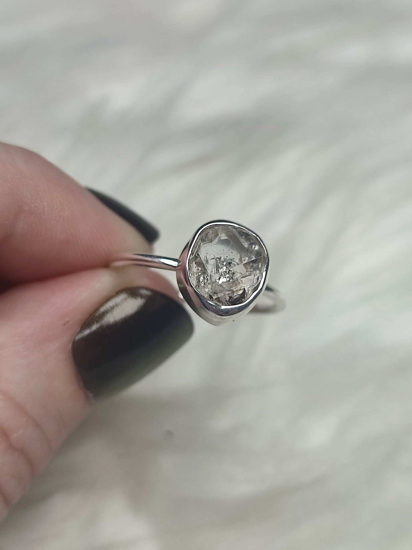 Anillo plata de ley 925 con herkimer - 19 mm diámetro
