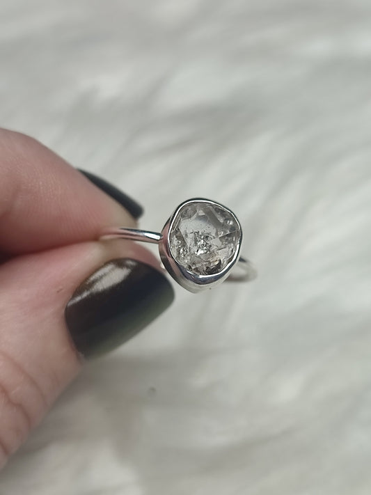 Anillo plata de ley 925 con herkimer - 19 mm diámetro