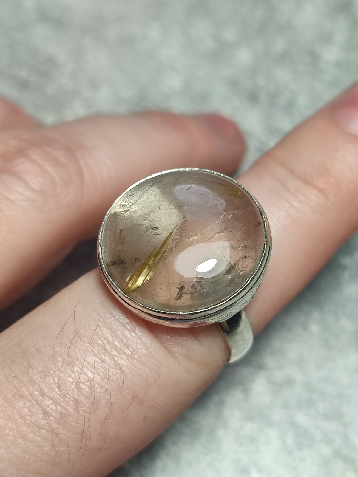 Anillo baño de plata con cuarzo rutilo n°1