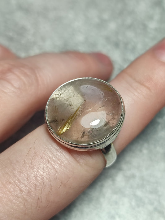 Anillo baño de plata con cuarzo rutilo n°1
