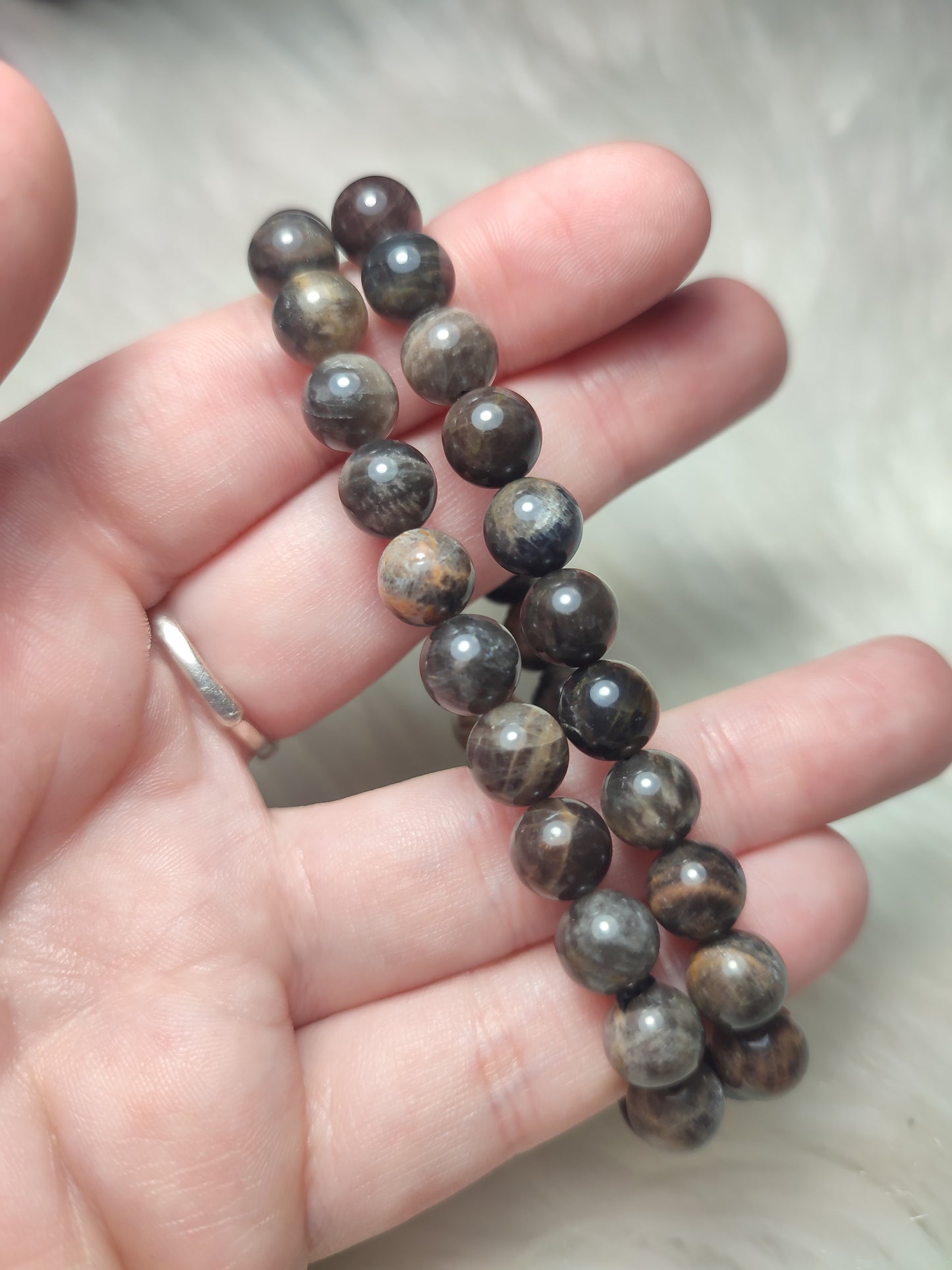 Pulsera elástica bolas 8 mm - Piedra Luna negra