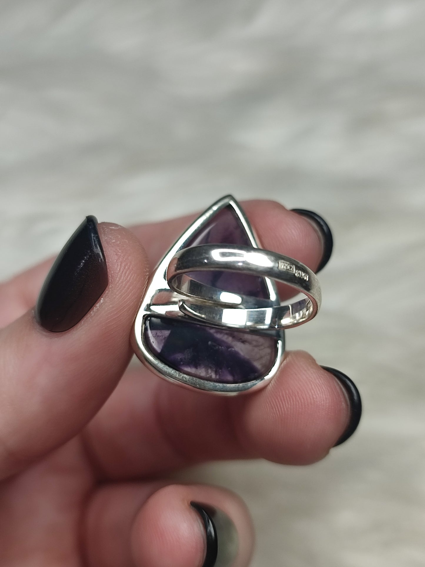 Anillo plata 925 con amatista trapiche - ajustable n° 30