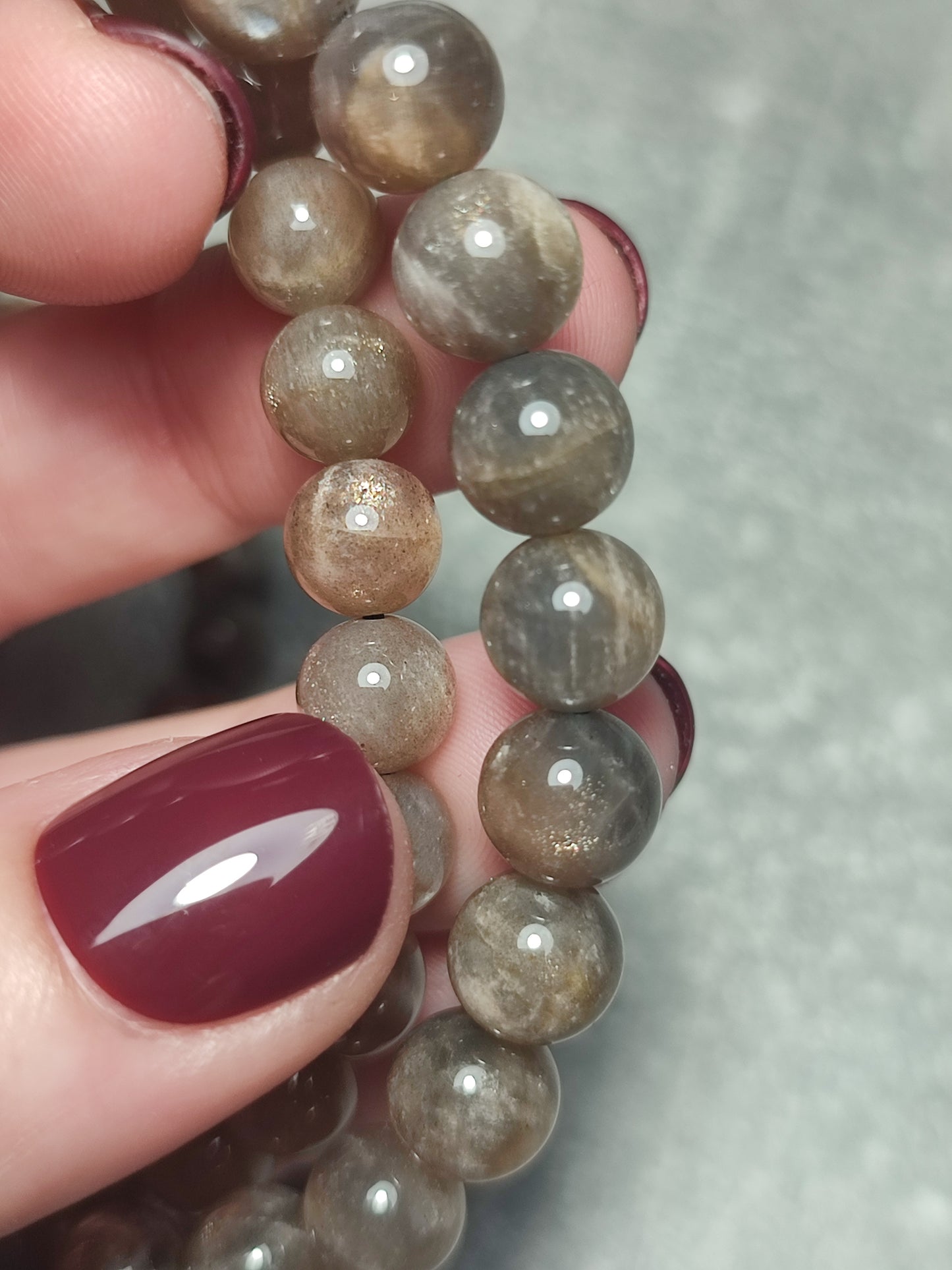 Pulsera elástica bolas 7/8 mm - piedra luna negra lattice