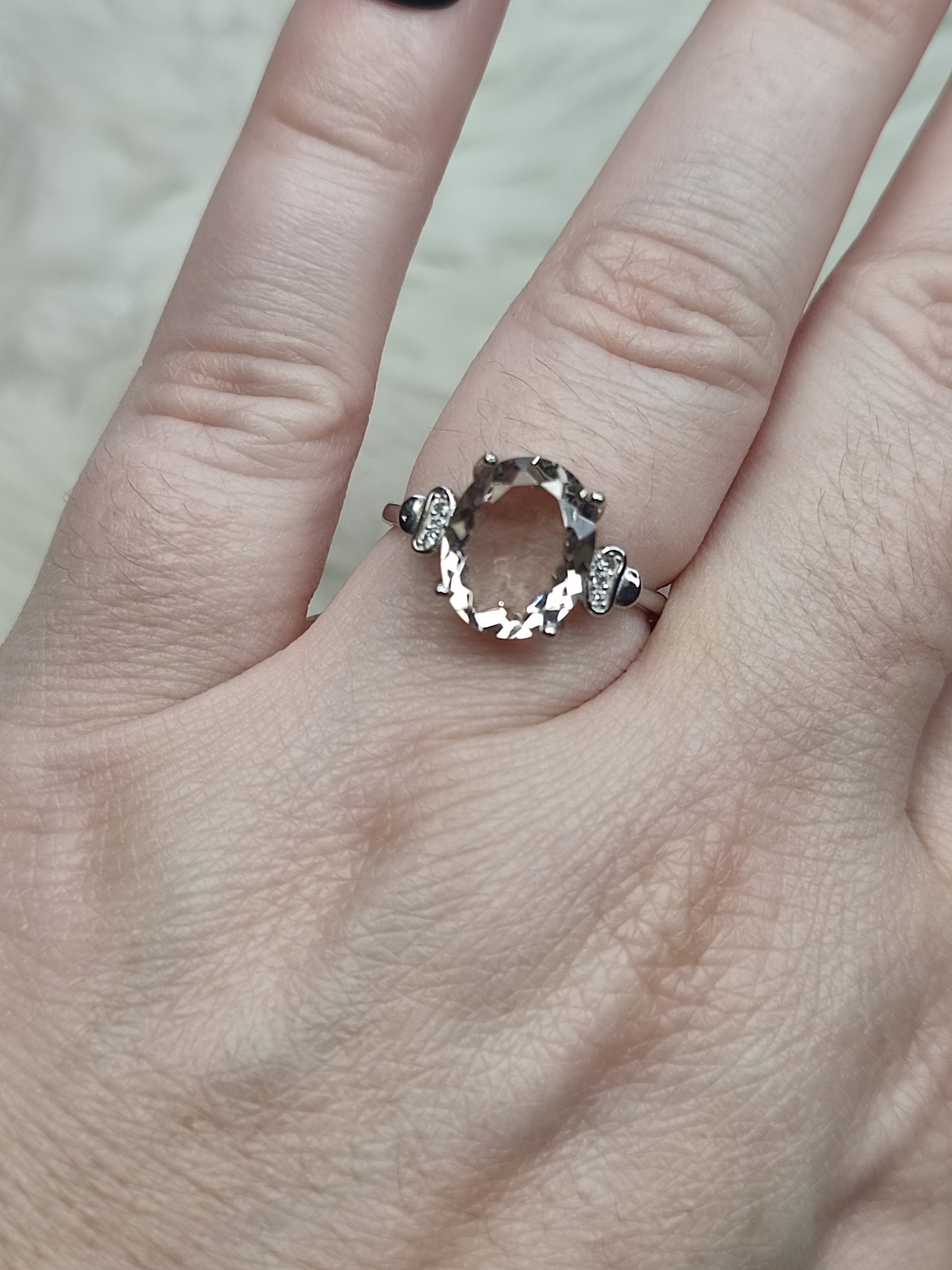 Anillo plata 925 con cuarzo ahumado facetado  - ajustable n° 95