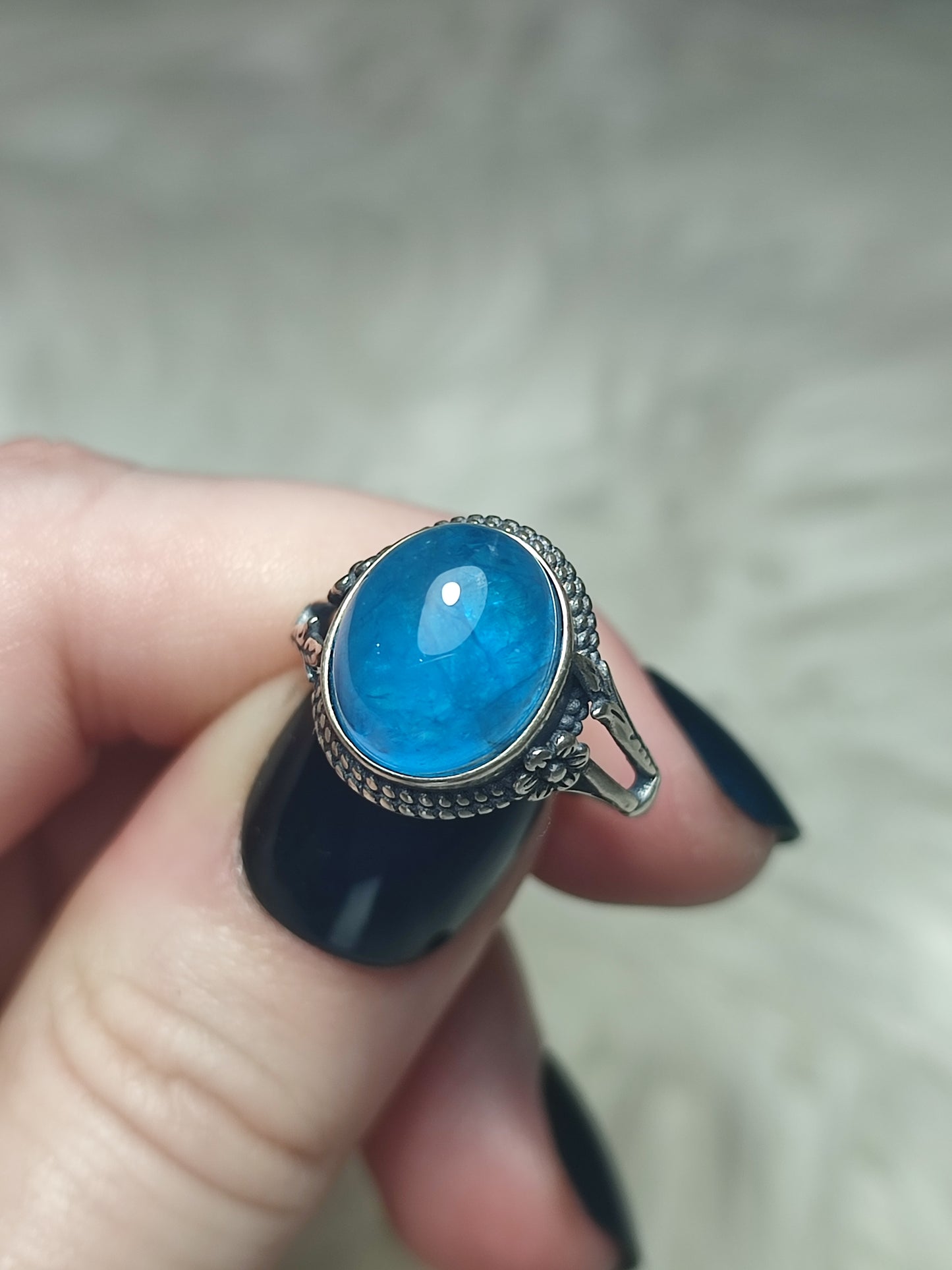 Anillo plata 925 con apatito azul - ajustable n° 17