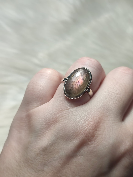 Anillo plata 925 con labradorita multicolor - ajustable n° 20