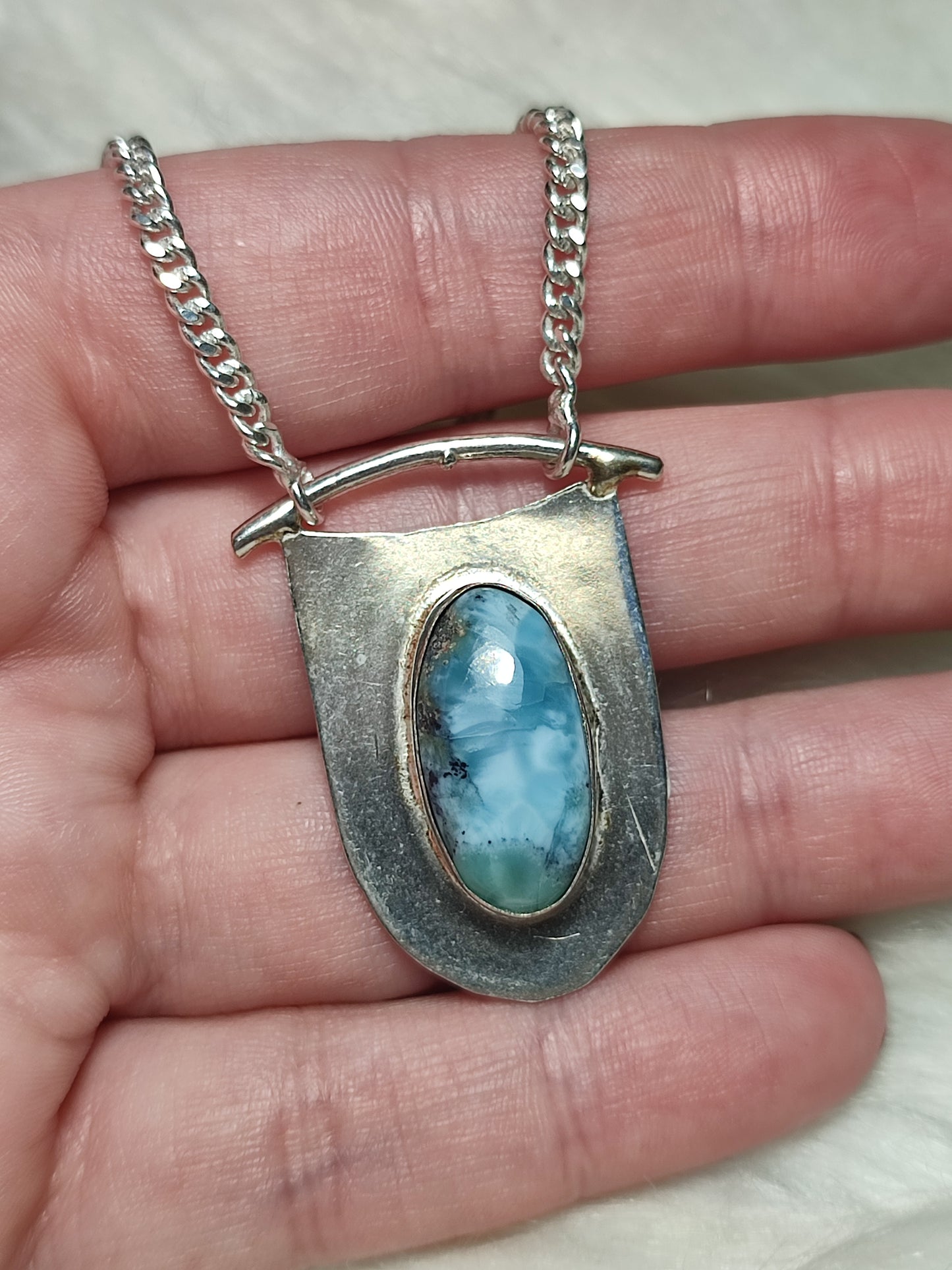 Collar baño plata con larimar n°249