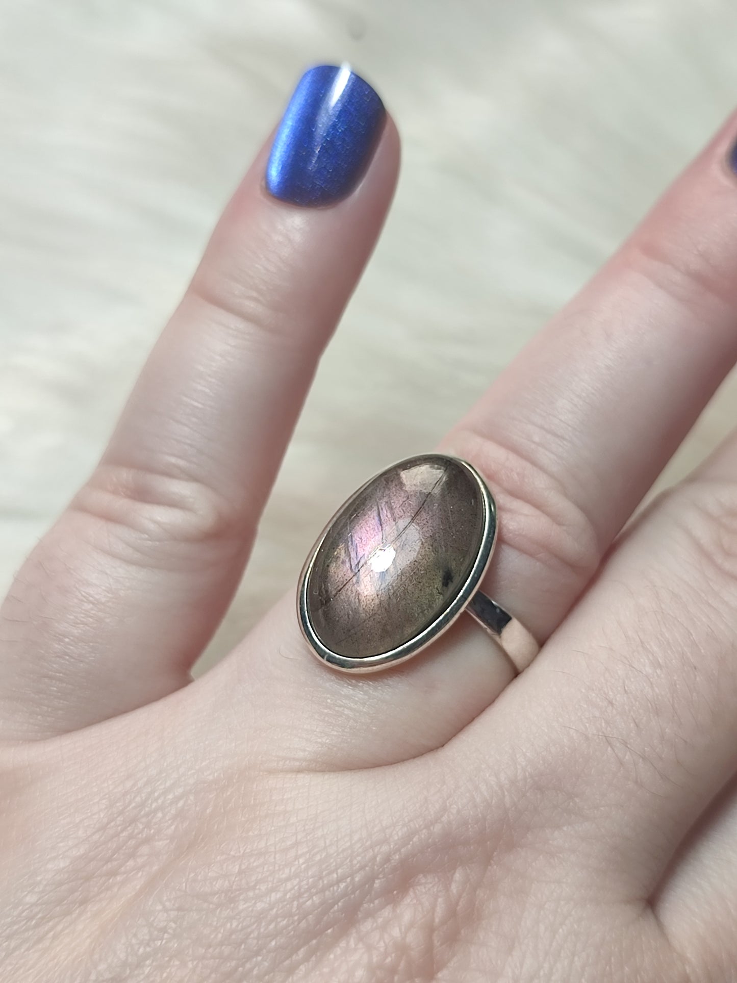 Anillo plata 925 con labradorita multicolor - ajustable n° 20