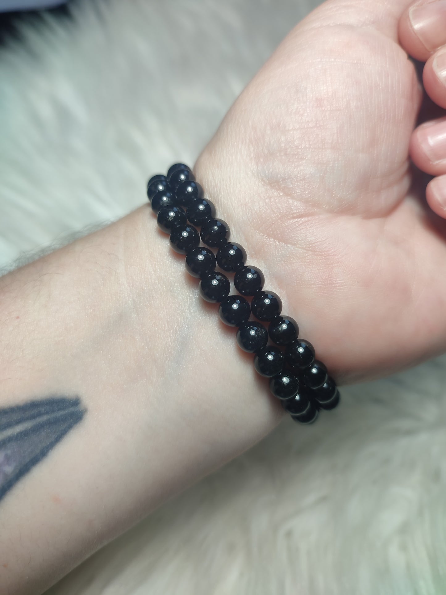 Pulsera bolas turmalina negra 6 mm