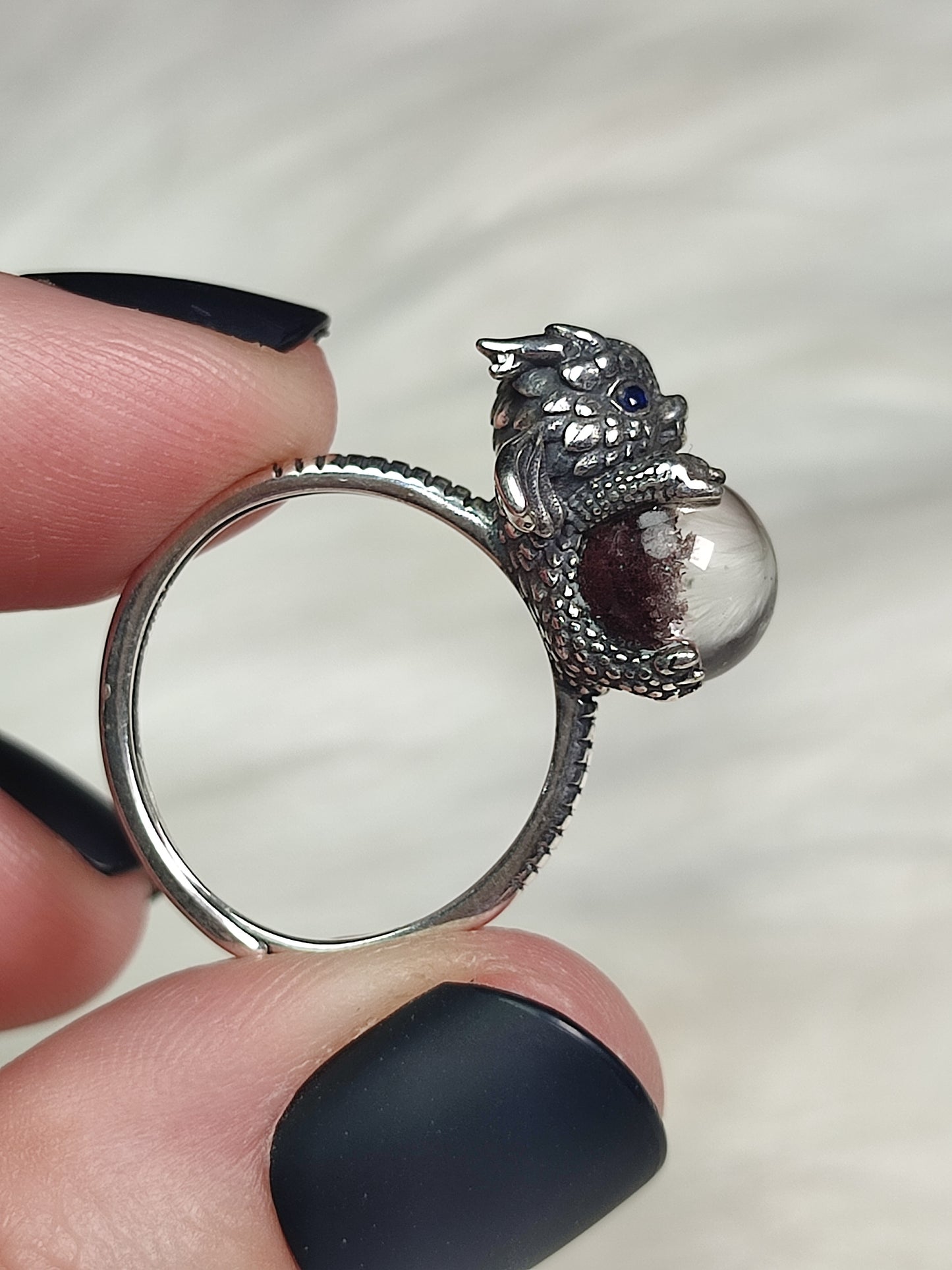 Anillo plata de ley 925 con cuarzo jardín - Dragón bebé 303