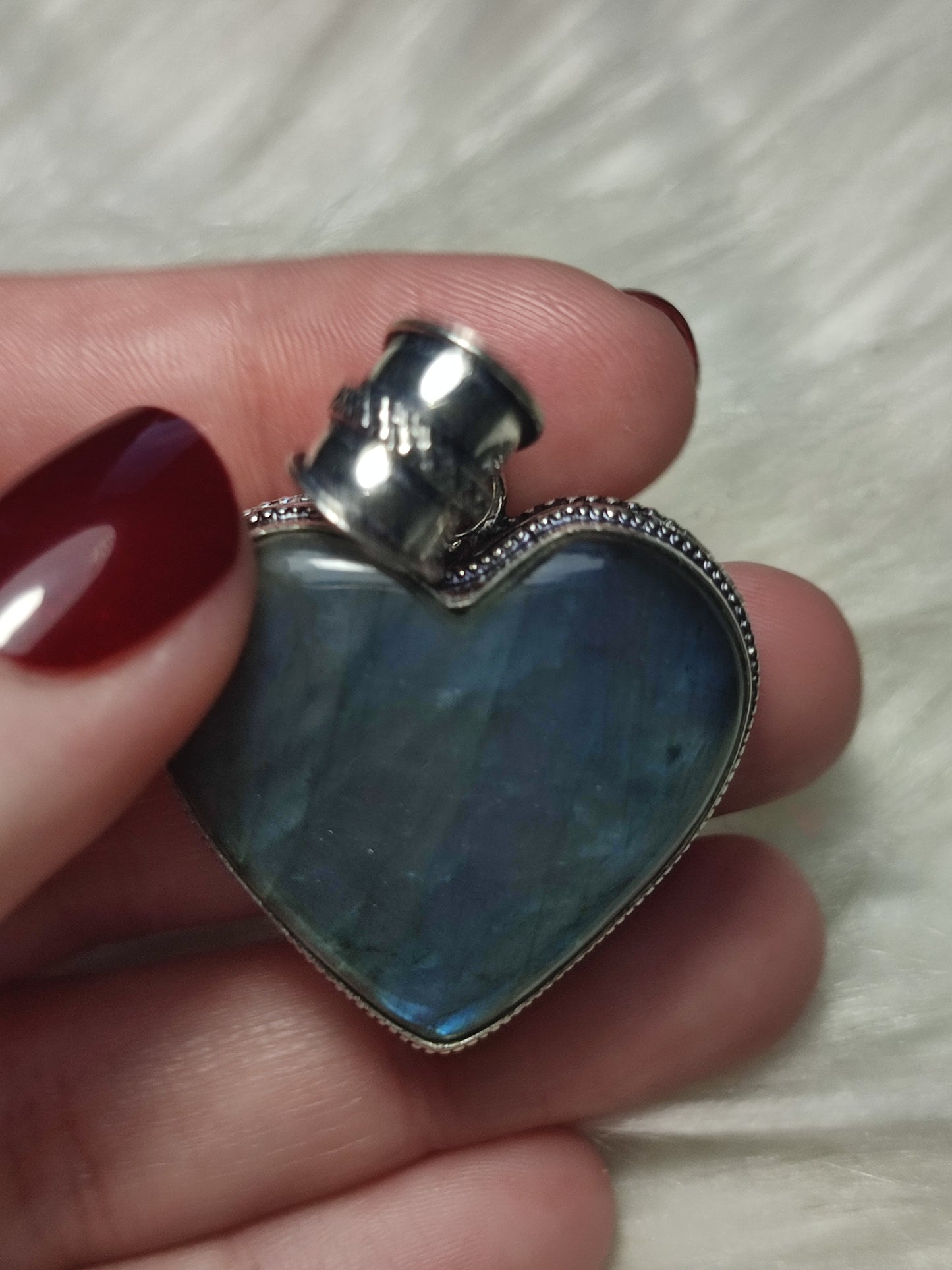 Colgante baño plata y Labradorita flash corazón n° 93