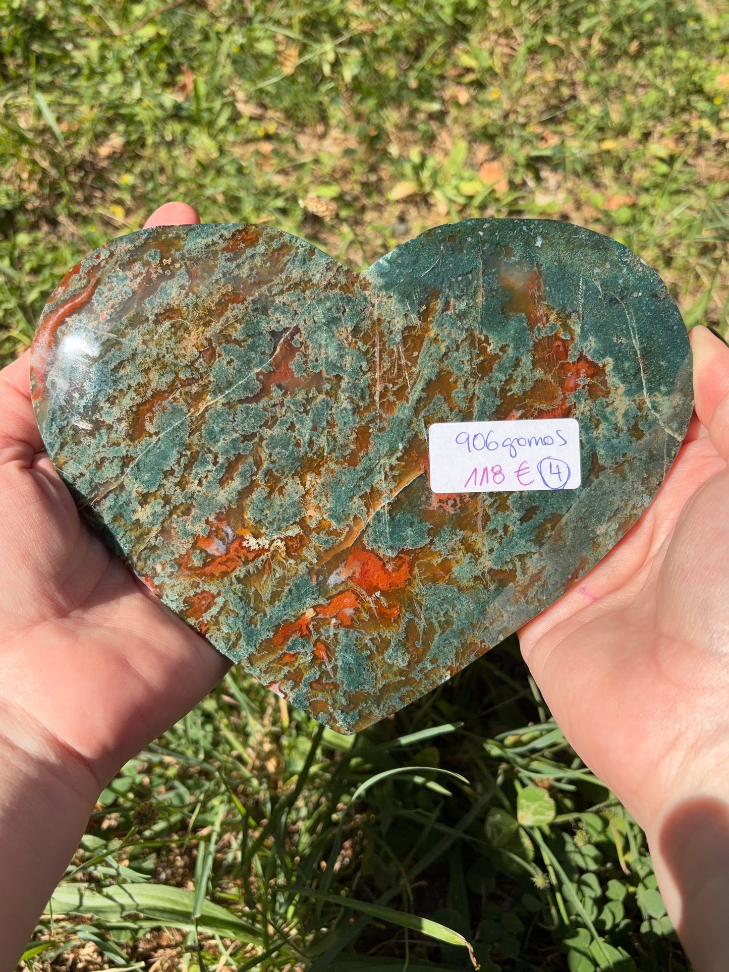 Corazón Ágata musgo y cornalina 906 gramos