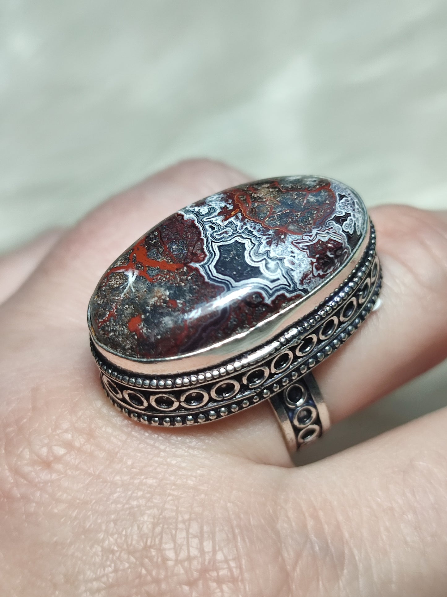 Anillo baño de plata con ágata mejicana - ref.137