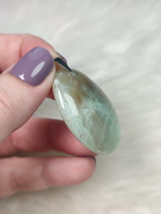 Colgante acero con piedra luna verde o garnierita n°A6